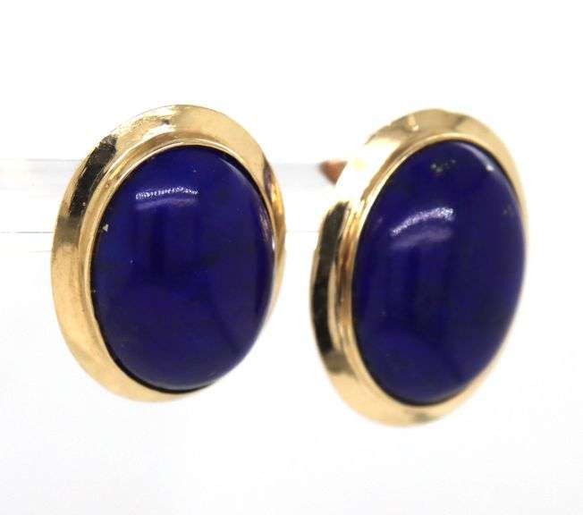 10kt Yellow gold oval Lapis earrings