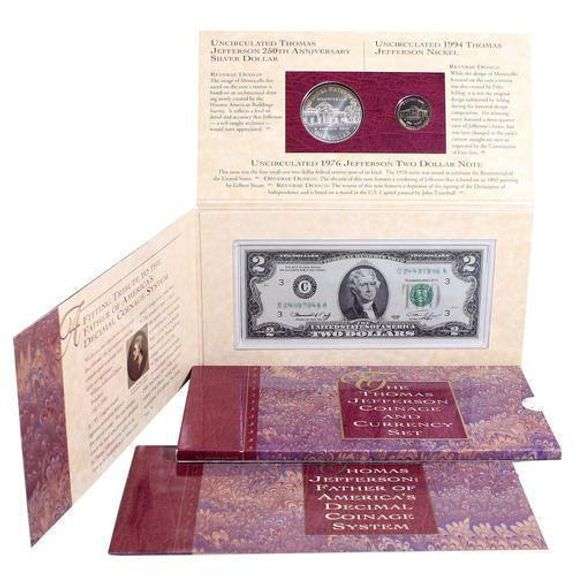 1993 Thomas Jefferson 3-Piece Coin and Currency Set in Original Packaging w/CoA