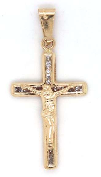 14kt Yellow gold Cubic zirconia Crucifix pendant