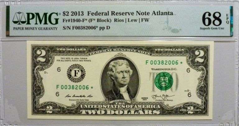 Superb Gem 2013 $2 Atlanta Star Note PMG 68 EPQ!