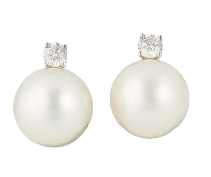 13.50MM South Sea Pearl and 0.50ctw Diamond Omega Back Earrings in 18K