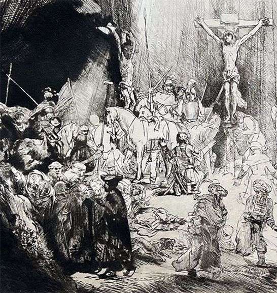 Rare Collectible Etching by Rembrandt, Christ Crucified Between Two Thieves