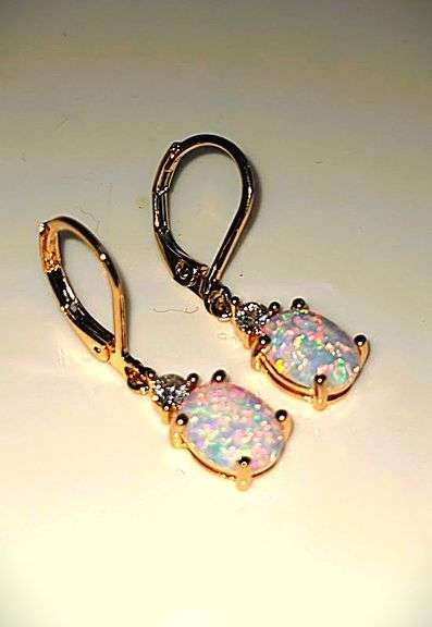 Dazzling 4 Ctw Welo Color Play Lab Simulated Opal Earrings