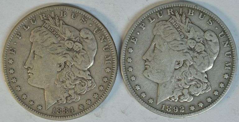 Nice pair of key date 'S' Mint Morgan Silver Dollars from 1884-S and 1892-S