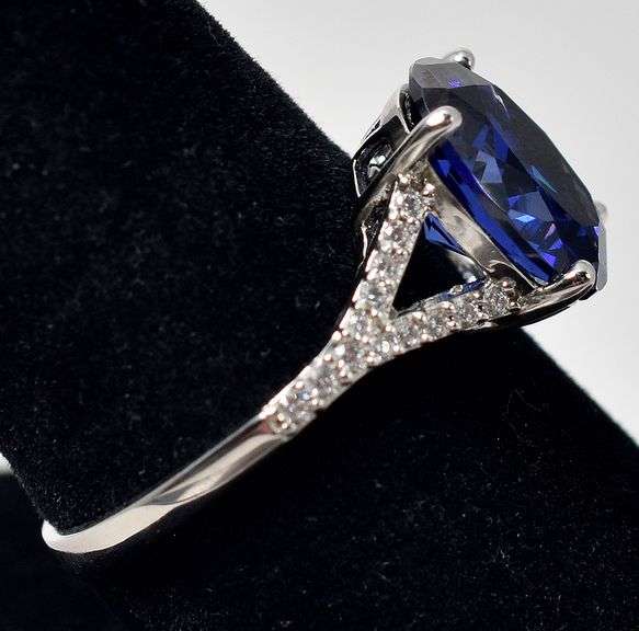 Blue Gemstone and Cz Gemstone Ring in Sterling Silver