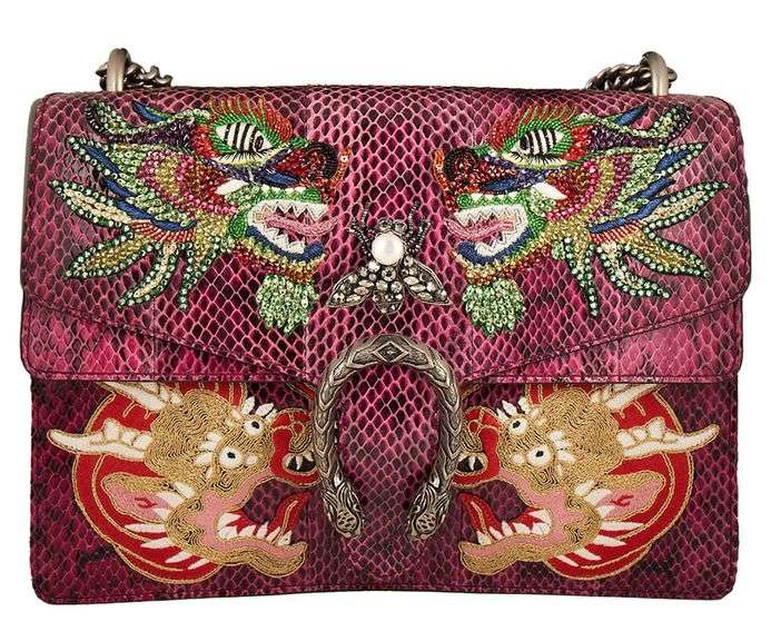 Gucci Purple Snakeskin Dragon Embroidered Medium Dionysus Shoulder Bag