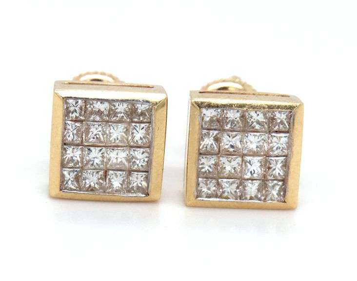 Sparkling 14K YG Diamond Cluster Stud Earrings