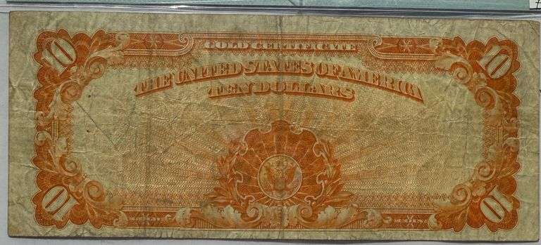 $10 1922 Gold Certificate Large Serial Numbers PMG VF 20