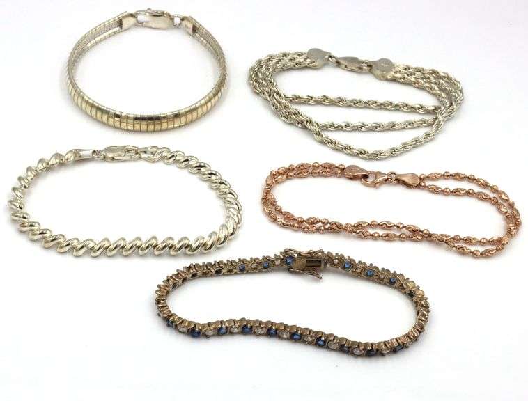 Group lot of 5 vintage 925 sterling silver bracelets