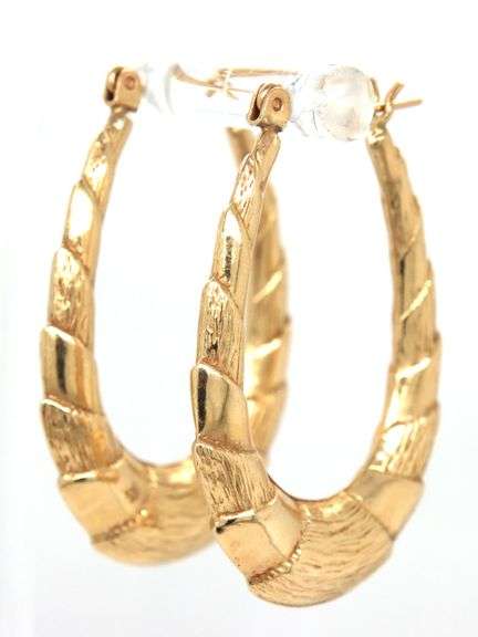 Popular 14K YG Textured & High Polish Hoop Earrings