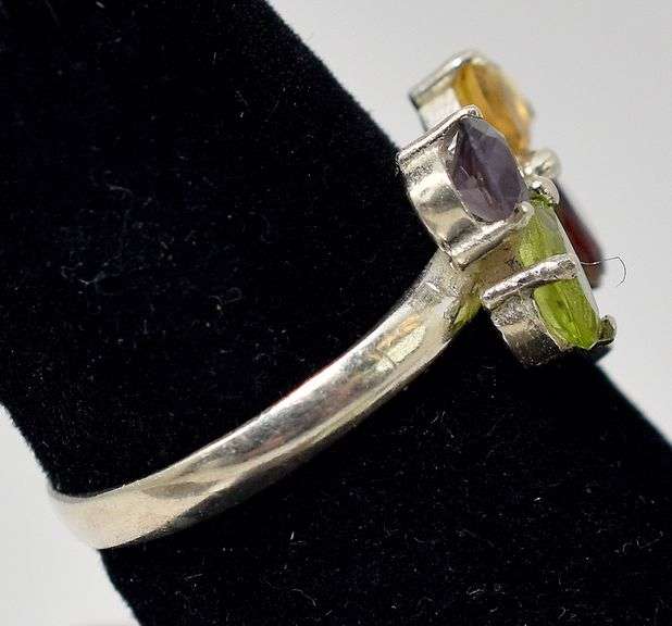 Multi-Gemstone Butterfly Designed Ring  in Sterling Silver