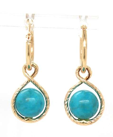 14kt Yellow gold turquoise dangle bead earrings