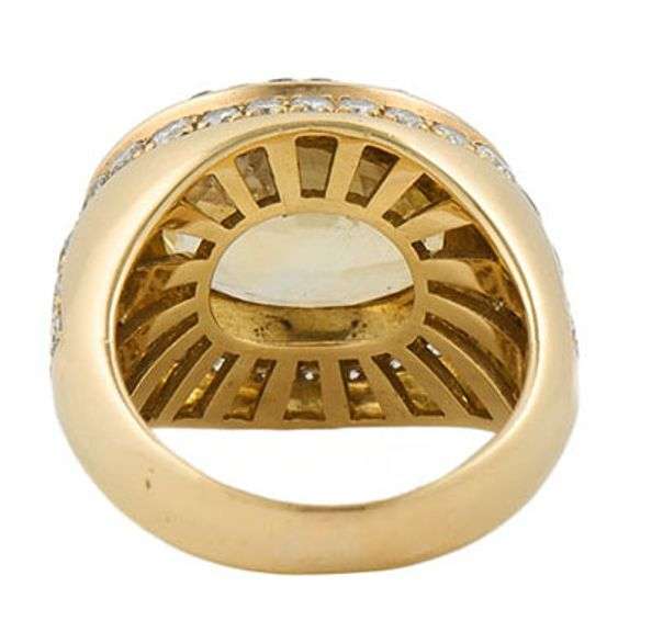 8.0ct Oval Cut Yellow Sapphire and 1.55ctw Black and White Diamond Statement Ring in 18K