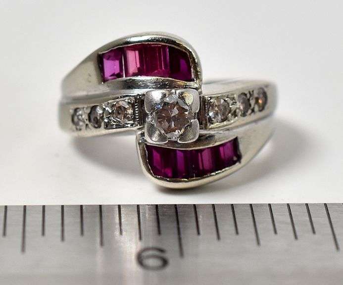 Stunning 14K White Gold Diamond and Ruby Gemstone Ring