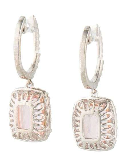5.58ctw Radiant Morganite and 0.60ctw Diamond Frame Drop Earrings in 14K