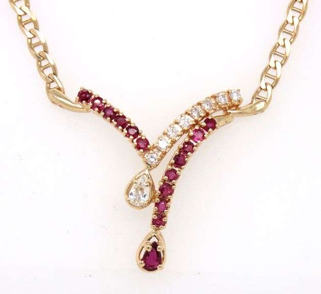 Lively 14K YG Ruby and Diamond Necklace