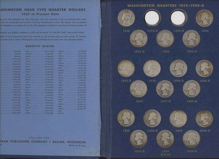 Nearly Complete Set 79 Washington Quarters 1932 to 1963-D (missing 2 coins)