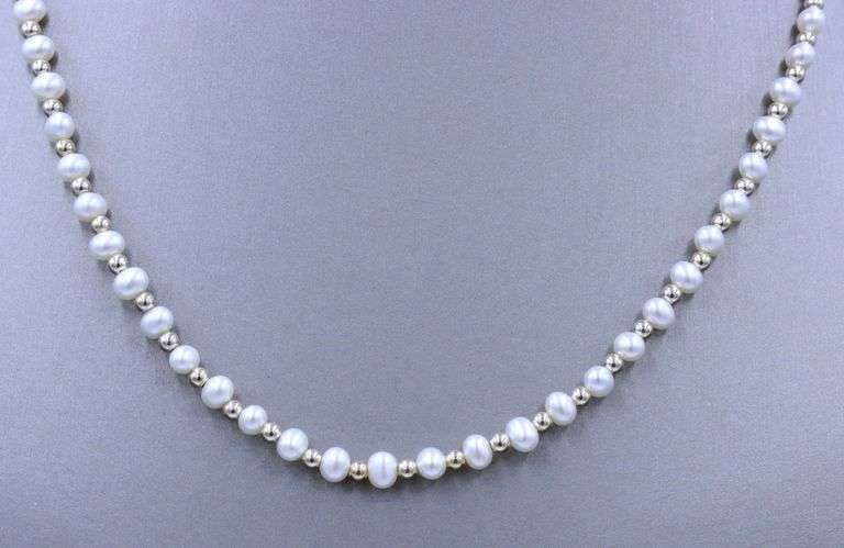 14kt Yellow gold pearl and gold bead necklace