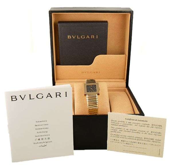 Bvlgari Tubogas Quadrato SQ222T, 22mm, Black Dial, Tri Gold Ladies Watch