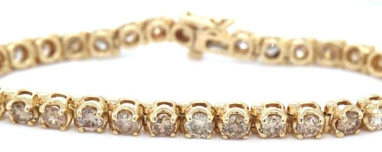 14kt Yellow gold 6.80ctw brown diamond tennis bracelet