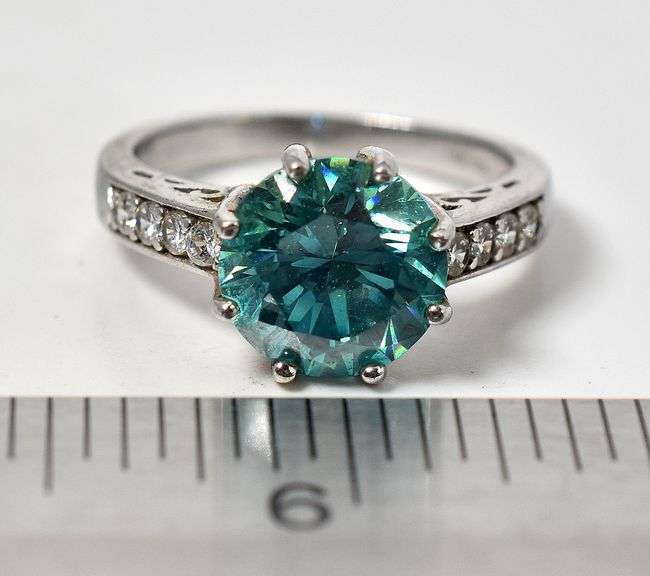 Bright Green Gemstone and CZ Gemstone Ring in 925 Sterling Silver