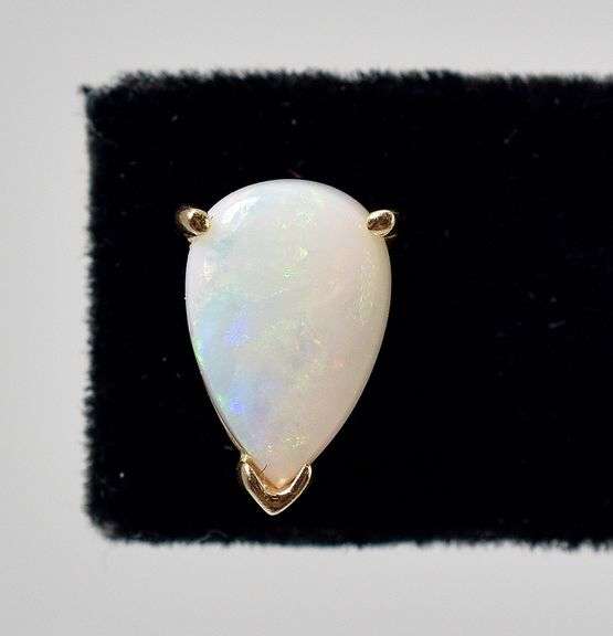 Beautiful 14K Yellow Gold Opal Gemstone Stud Earrings