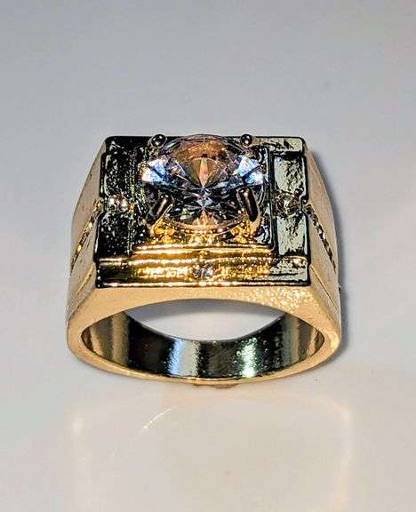 Mens 14 K Gold Plate 3.5 Ct Lab Simulated Diamond Ring