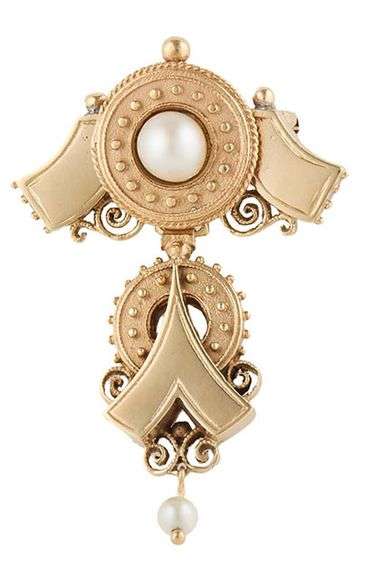Vintage Victorian Pearl Dangle Brooch in 14K