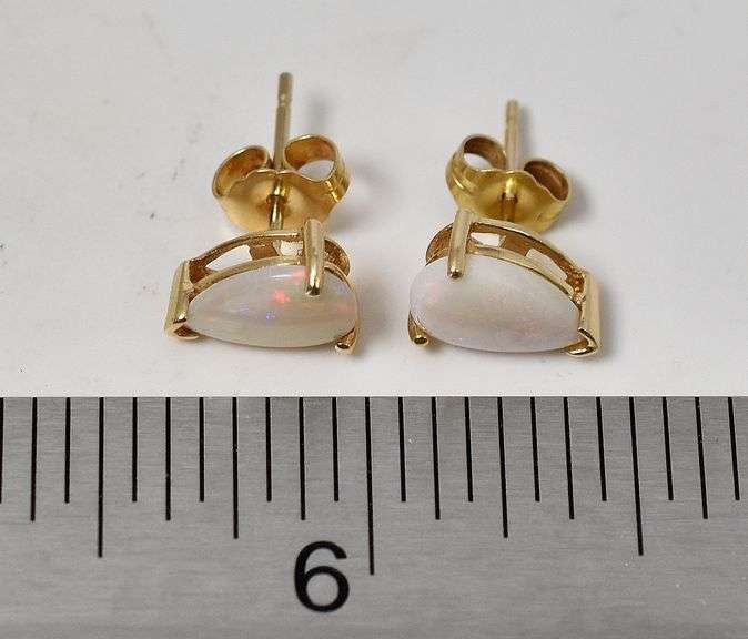 Beautiful 14K Yellow Gold Opal Gemstone Stud Earrings
