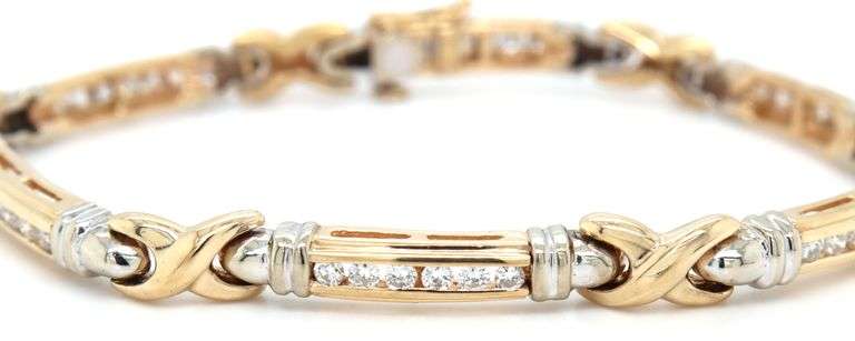 14kt Yellow gold 1.05ctw channel set diamond link X bracelet