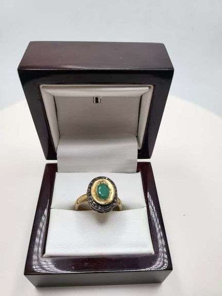Victorian natural emeralds and diamond accent ring
