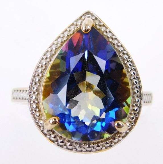 Large Sterling Vermeil Mystic Topaz Ring, Size 8