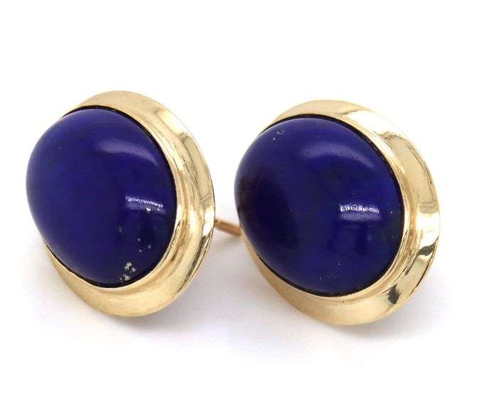 10kt Yellow gold oval Lapis earrings