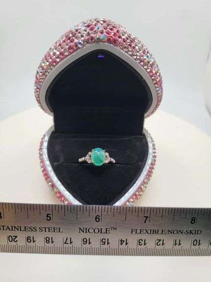 Victorian natural emeralds and diamond accent ring