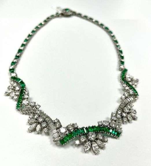 Antique Russian " Most rare and high value Emerald " one of a kind Platinum Emerald and Diamond Neck