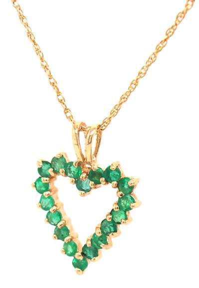 14kt Yellow gold emerald open heart pendant on chain
