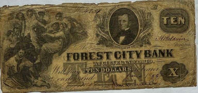 $10 Forest City Bank Cleveland Ohio 1859 Obsolete