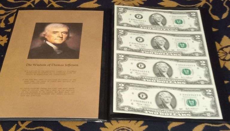 Three (3) World Monetary Exchange Uncut Sheets of 4 2003 $2 Bills w/ Folder & COA