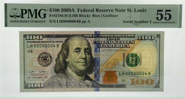 2009A $100 Serial Number 4 - PMG AU55