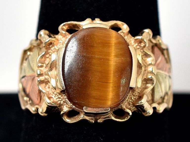 Stunning 10K Tri-Gold Tiger's Eye Gemstone Ring