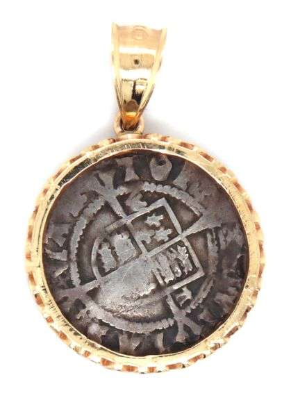Neat Old English Silver Coin in 14K Bezel