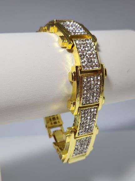 Huge 95.4 Gram Brilliant 14 K Yellow Gold Plated 35 Ctw Simulated Diamond Link Bracelet