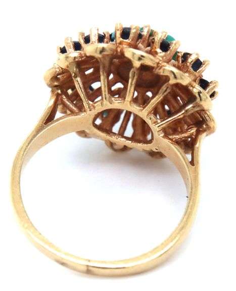 Lively Estate 14k YG Sapphire and Turquoise Ring