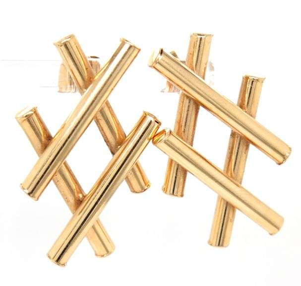 Unusual 14K YG Criss Cross Earrings