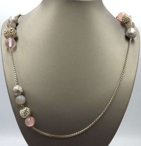 David Yurman Rose quartz moonstone and Chalcedony Elements station necklace