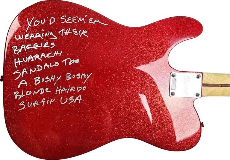 The Beach Boys Signed Fender Guitar w Surfin USA Lyrics Exact Proof BAS Witness