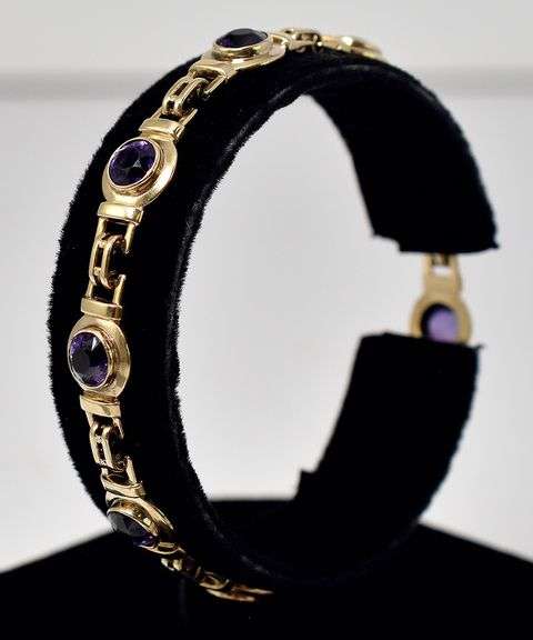 Beautiful 10K Yellow Gold Amethyst Gemstone Bracelet