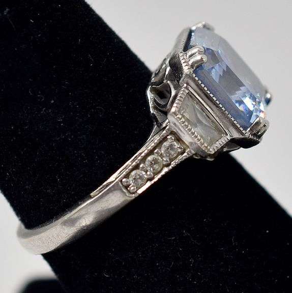 Blue and White Sapphire Gemstone Ring in Sterling Silver