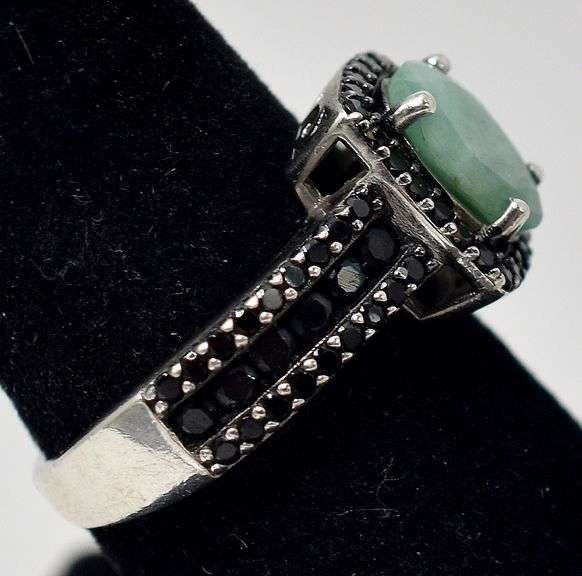 Emerald and Black Spinel Gemstone Ring in Sterling Silver