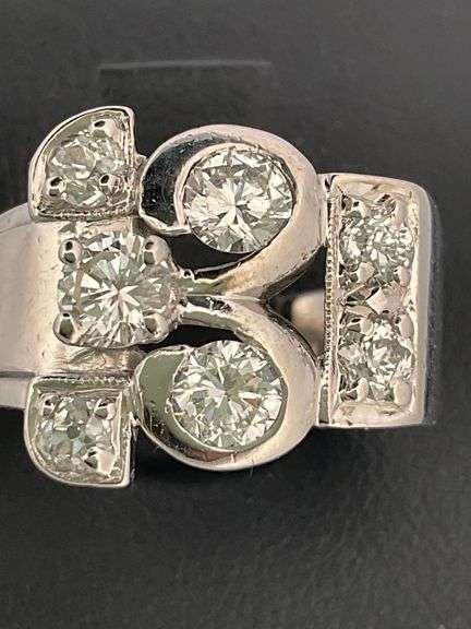 CERTIFIED ANTIQUE STYLE 14K WHITE GOLD DIAMOND RING
